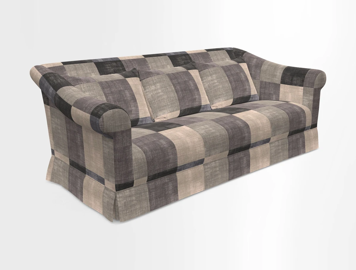 Turnberry 3 seater sofa in Contour Lines Berry with scatters in Frond Stripe Small Berry