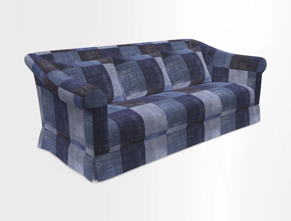 Turnberry 3 seater sofa in Contour Lines Berry with scatters in Frond Stripe Small Berry