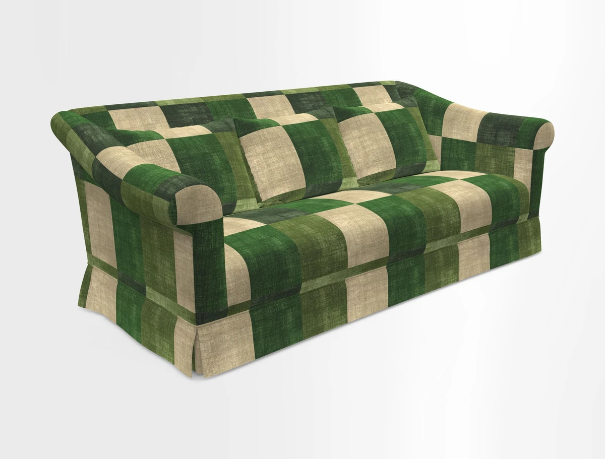 Turnberry 3 seater sofa in Contour Lines Berry with scatters in Frond Stripe Small Berry