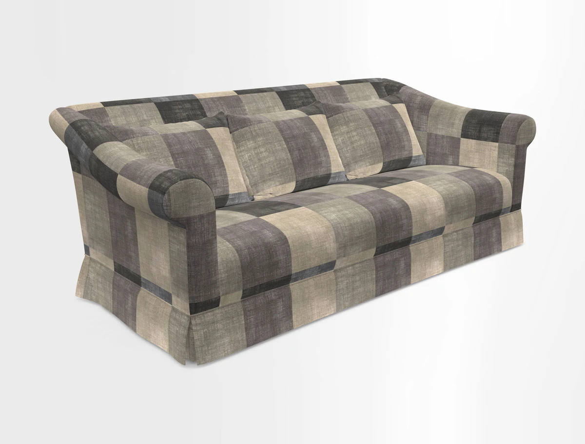 Turnberry 3 seater sofa in Contour Lines Berry with scatters in Frond Stripe Small Berry