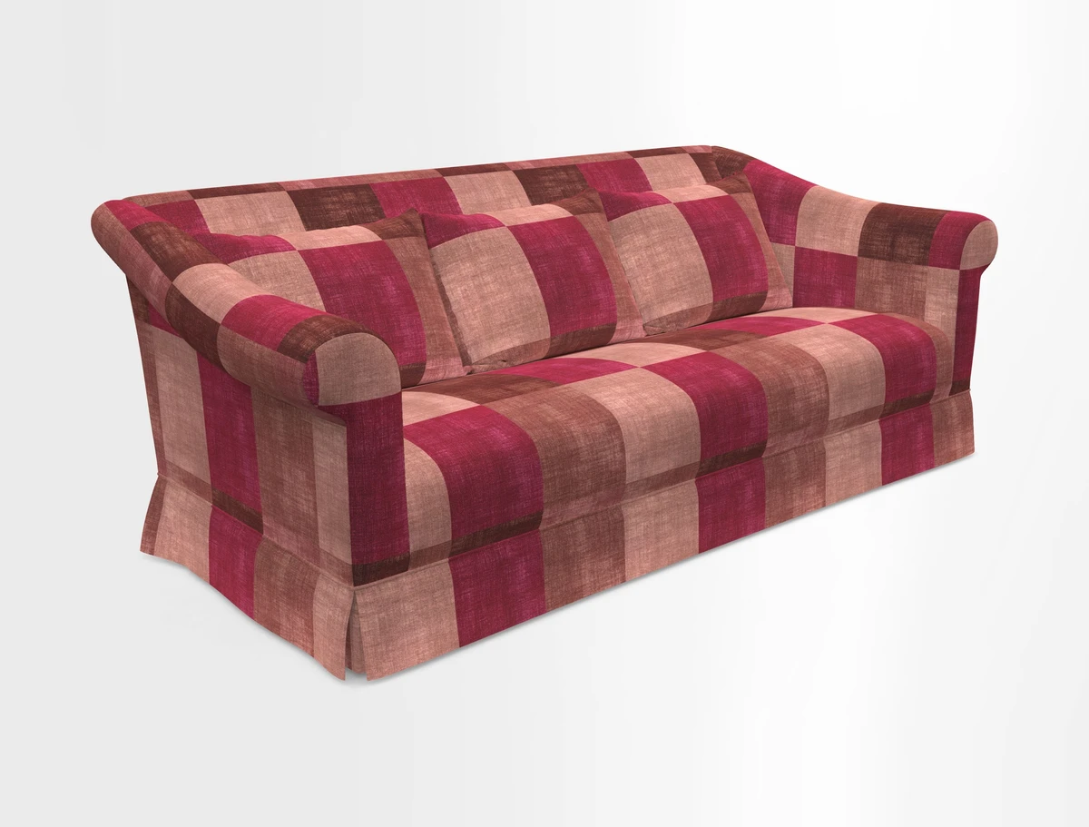 Turnberry 3 seater sofa in Contour Lines Berry with scatters in Frond Stripe Small Berry