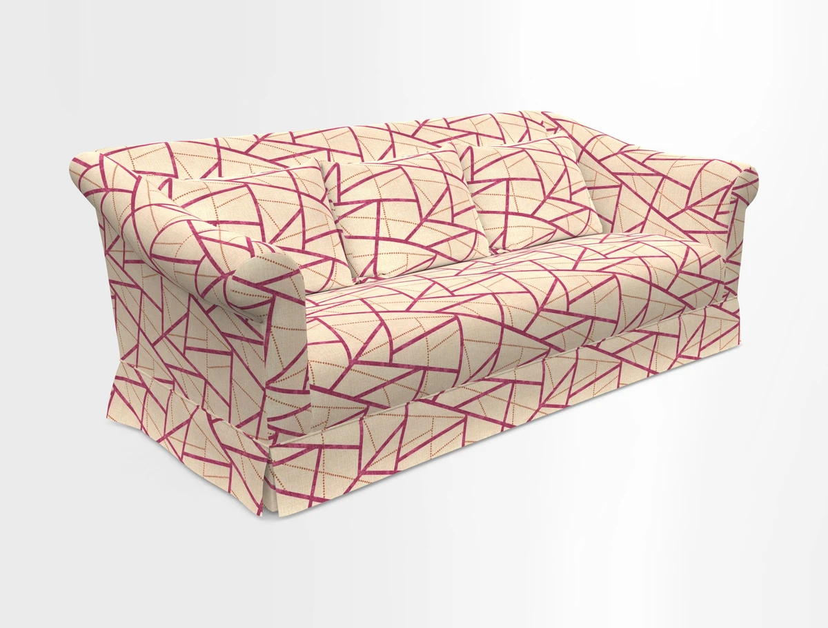 Turnberry 3 seater sofa in Contour Lines Berry with scatters in Frond Stripe Small Berry