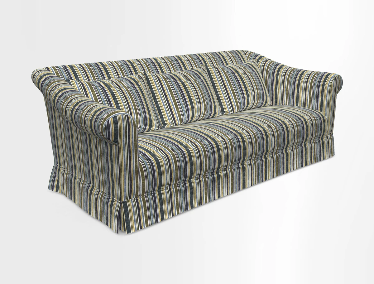 Turnberry 3 seater sofa in Contour Lines Berry with scatters in Frond Stripe Small Berry
