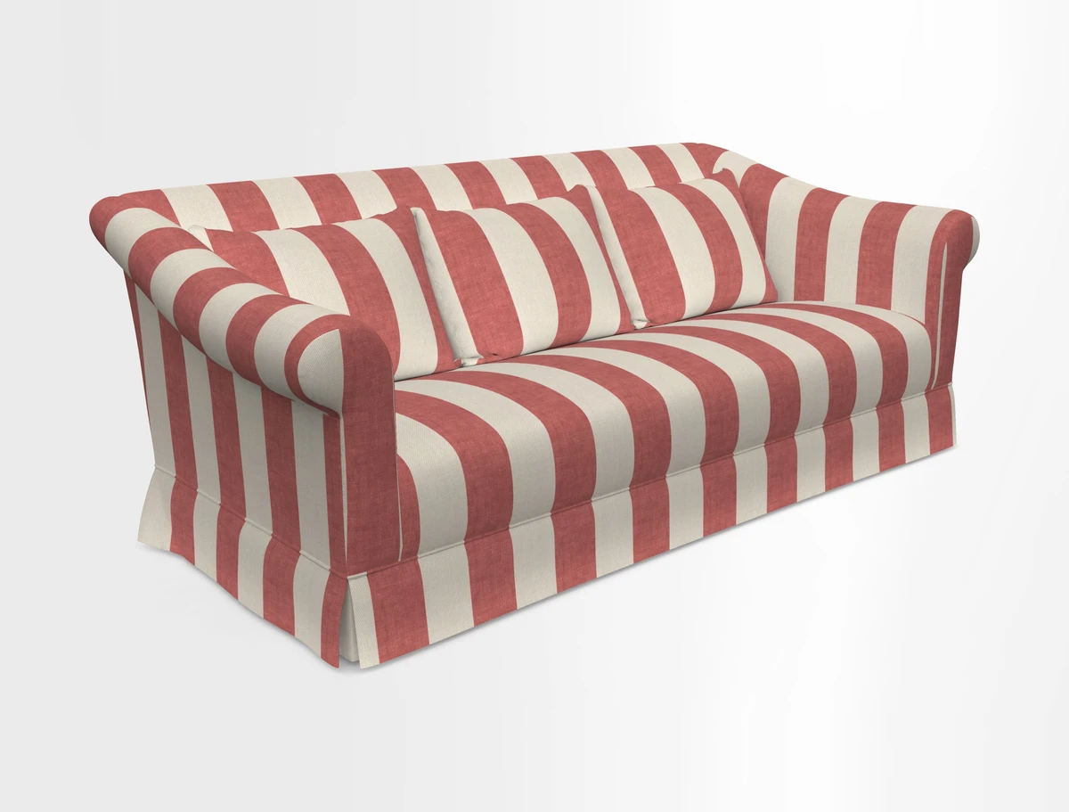 Turnberry 3 seater sofa in Contour Lines Berry with scatters in Frond Stripe Small Berry