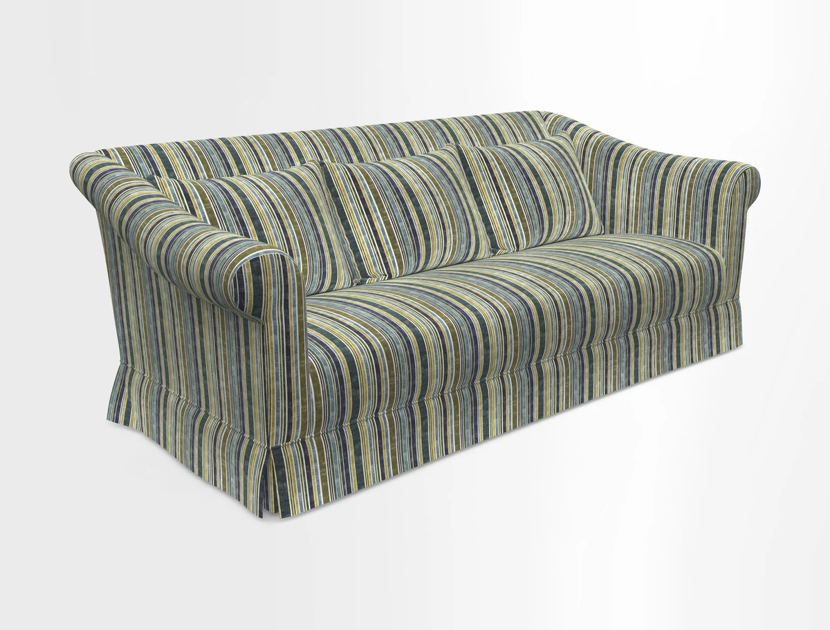 Turnberry 3 seater sofa in Contour Lines Berry with scatters in Frond Stripe Small Berry