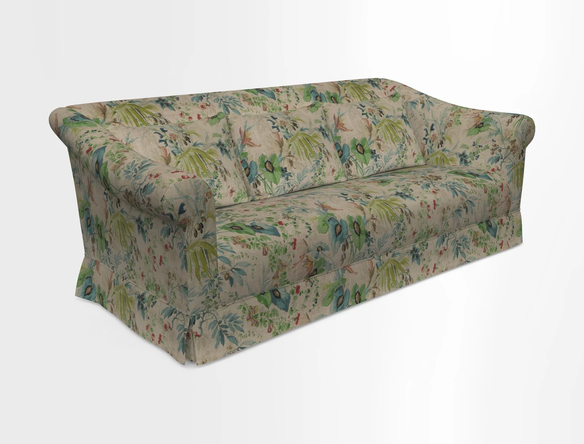Turnberry 3 seater sofa in Contour Lines Berry with scatters in Frond Stripe Small Berry