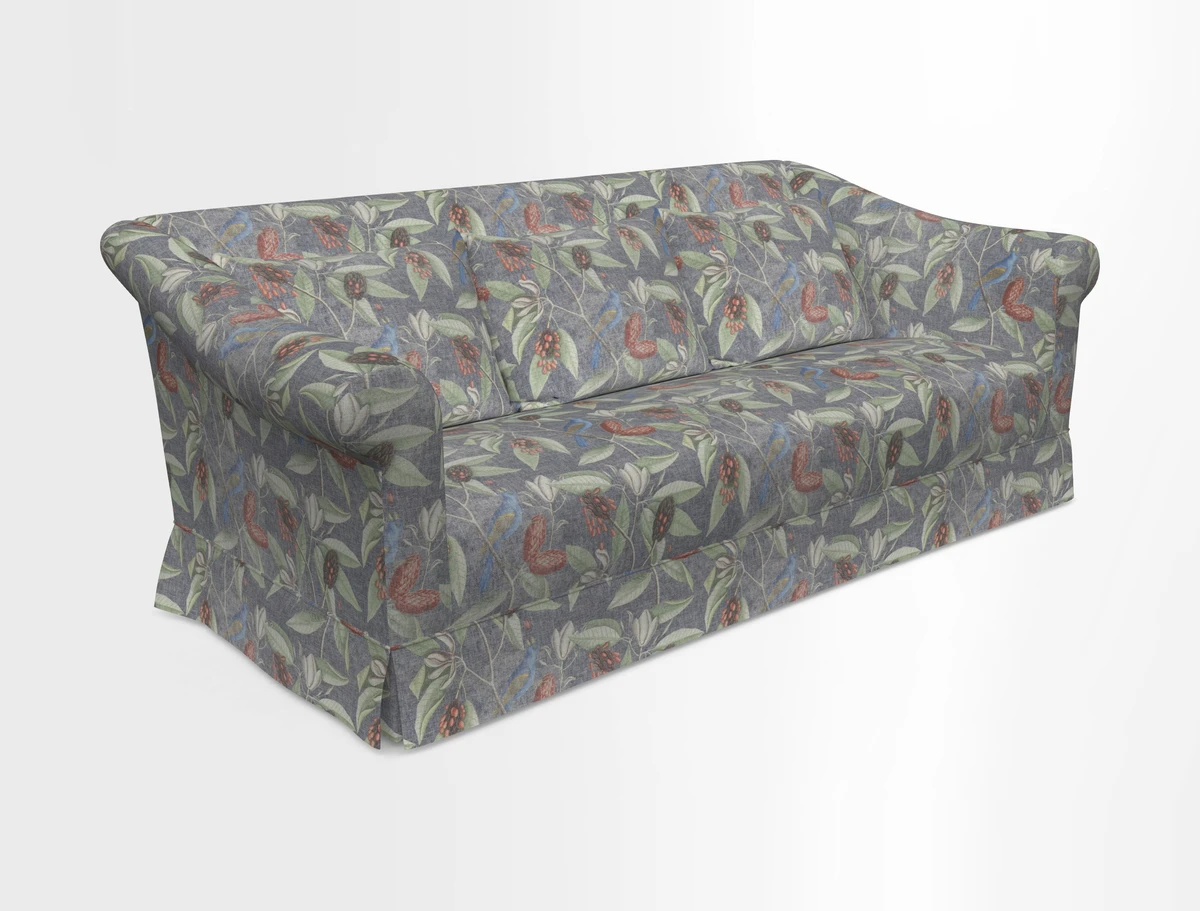 Turnberry 3 seater sofa in Contour Lines Berry with scatters in Frond Stripe Small Berry