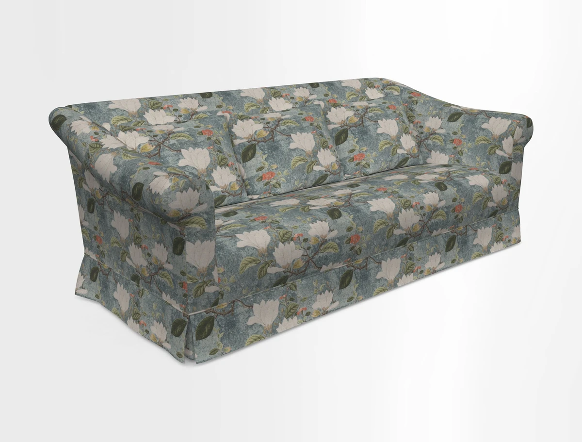 Turnberry 3 seater sofa in Contour Lines Berry with scatters in Frond Stripe Small Berry