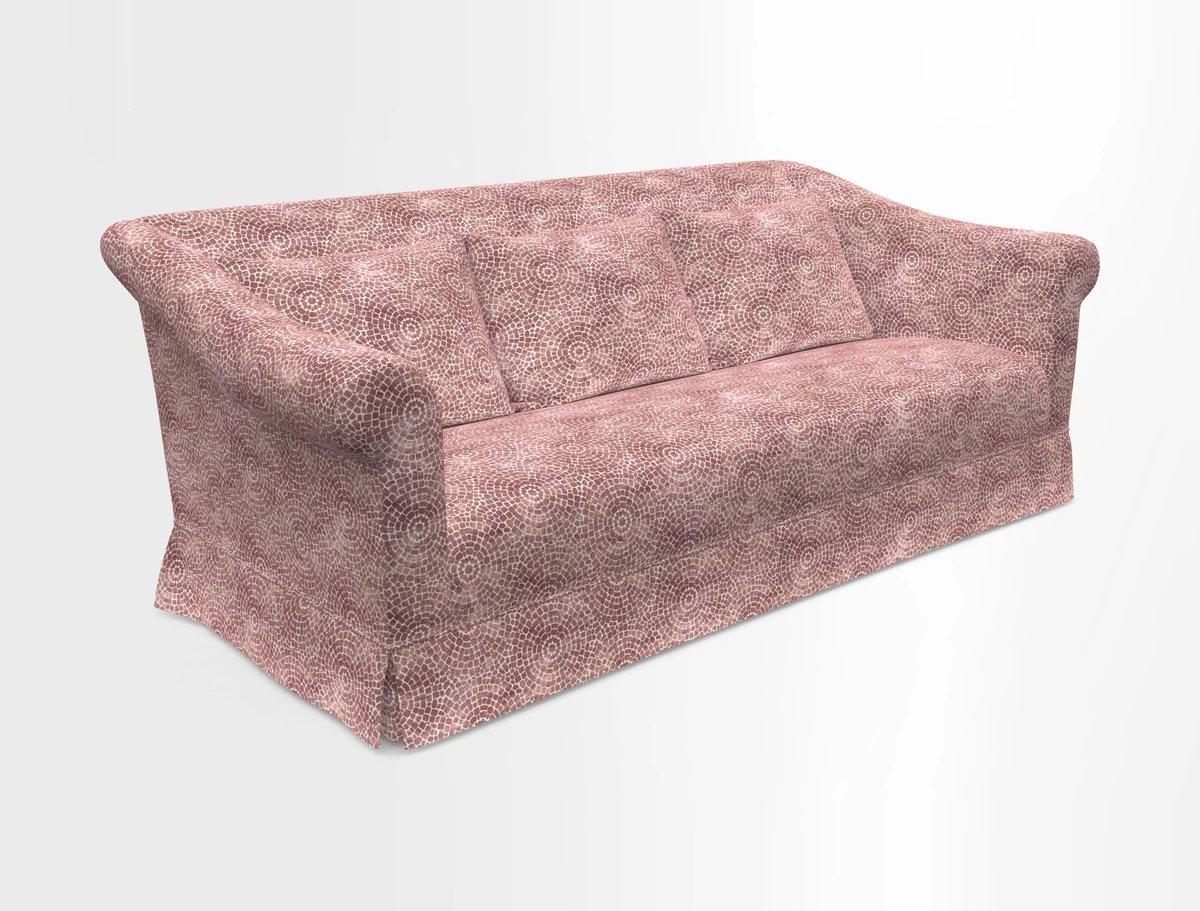 Turnberry 3 seater sofa in Contour Lines Berry with scatters in Frond Stripe Small Berry