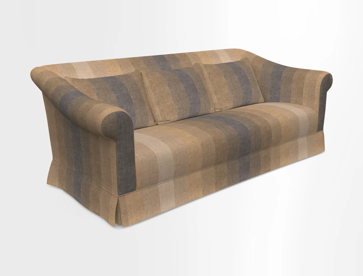Turnberry 3 seater sofa in Contour Lines Berry with scatters in Frond Stripe Small Berry
