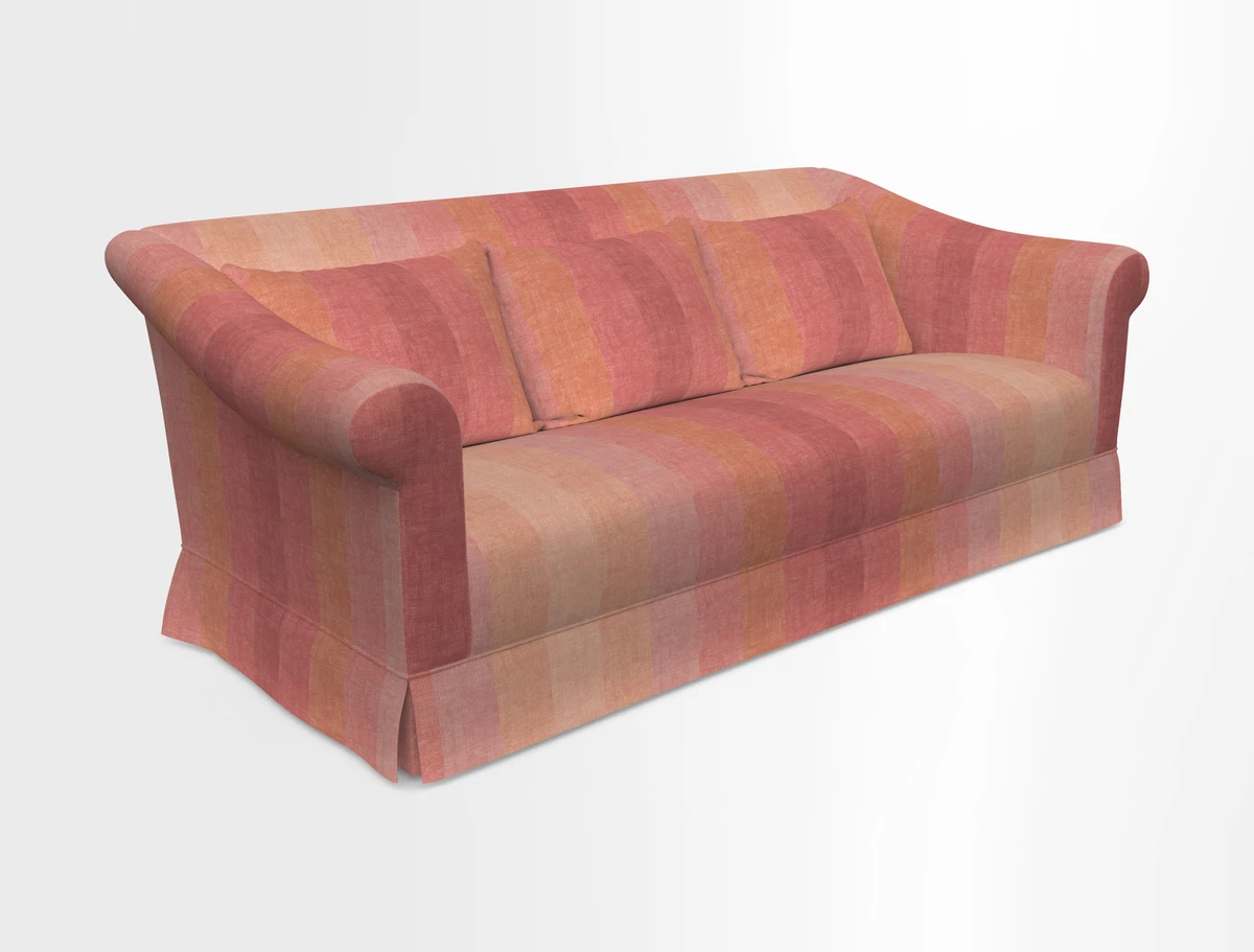 Turnberry 3 seater sofa in Contour Lines Berry with scatters in Frond Stripe Small Berry