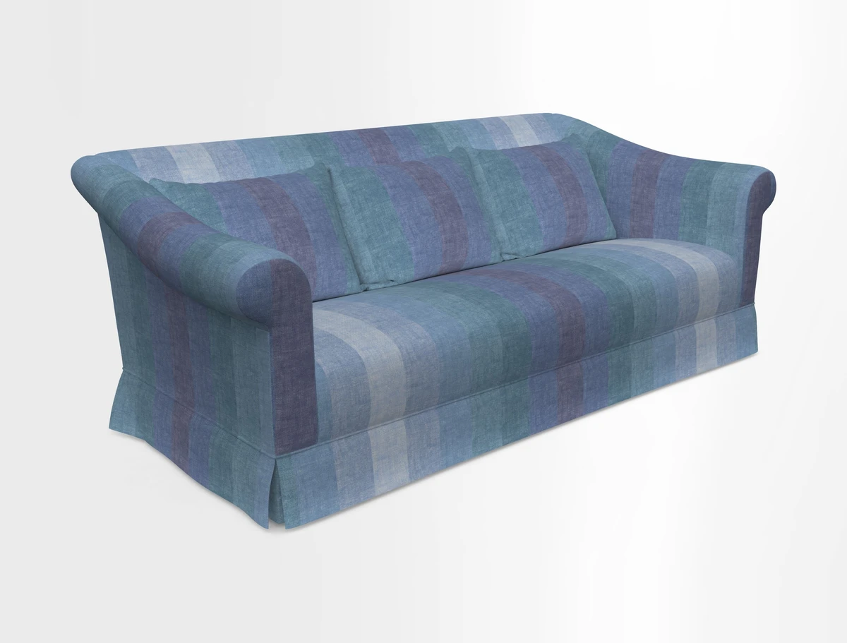 Turnberry 3 seater sofa in Contour Lines Berry with scatters in Frond Stripe Small Berry