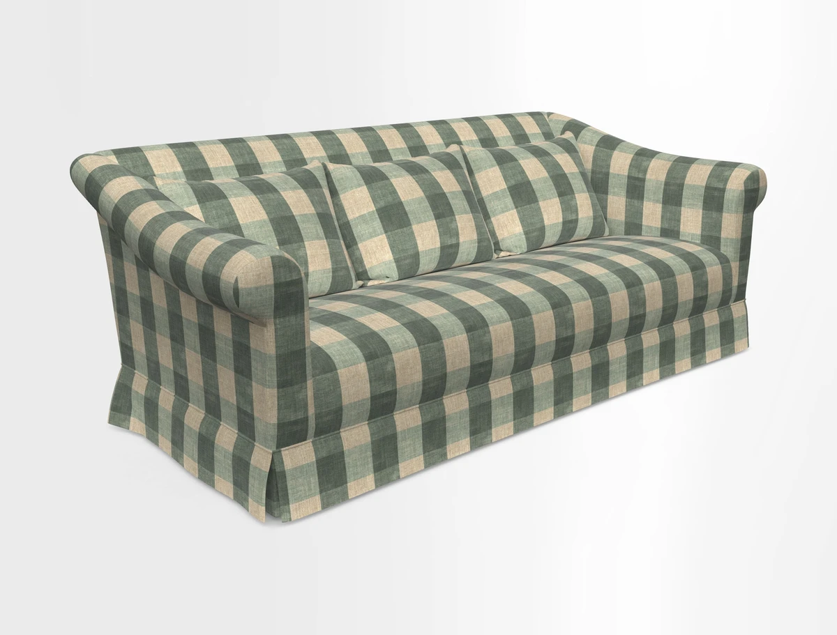 Turnberry 3 seater sofa in Contour Lines Berry with scatters in Frond Stripe Small Berry