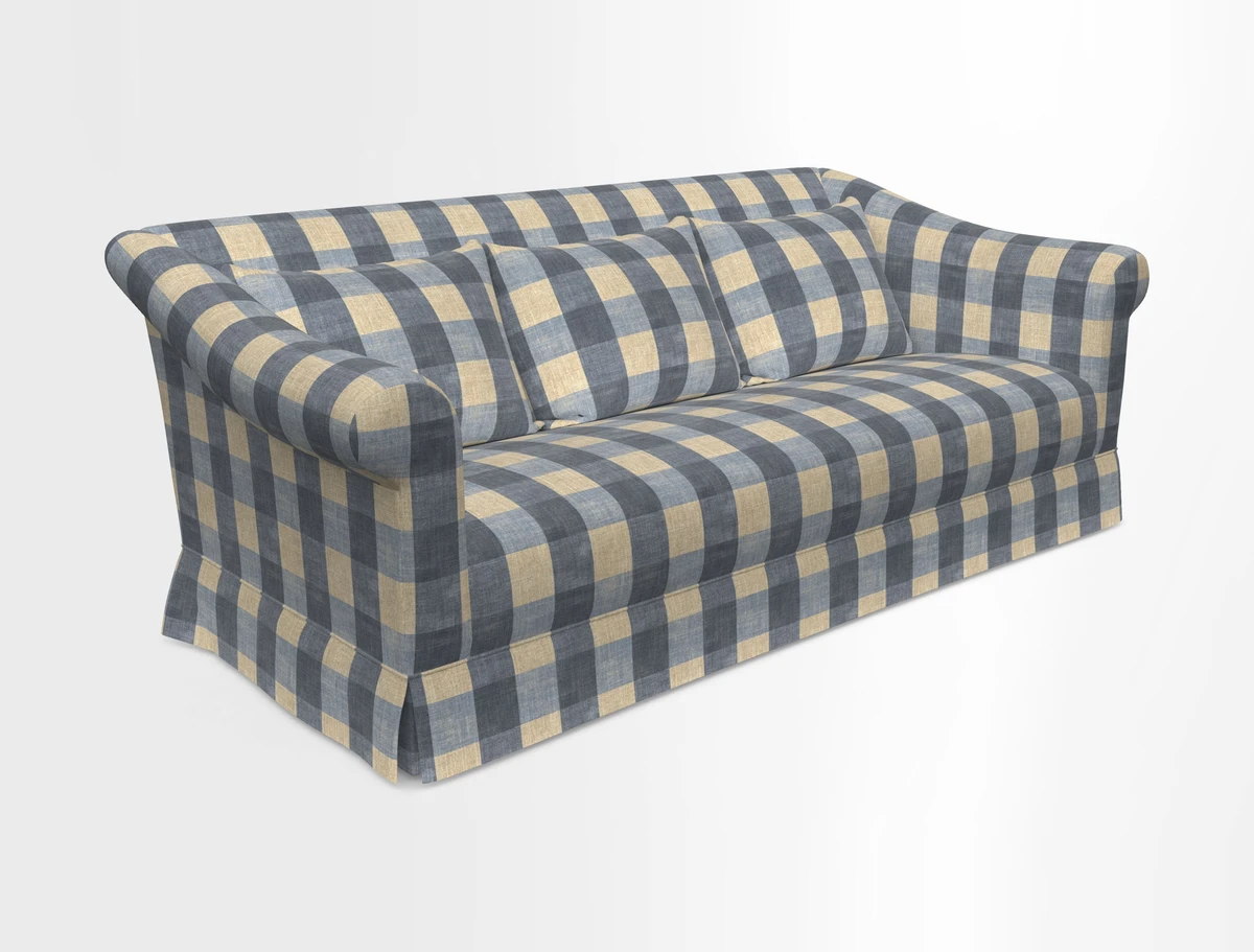Turnberry 3 seater sofa in Contour Lines Berry with scatters in Frond Stripe Small Berry