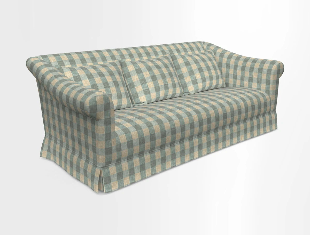 Turnberry 3 seater sofa in Contour Lines Berry with scatters in Frond Stripe Small Berry