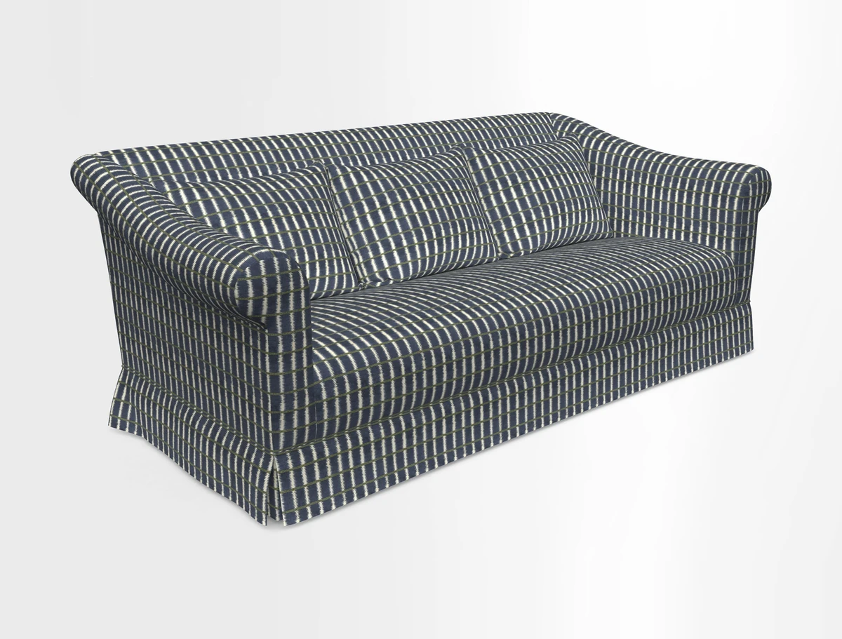Turnberry 3 seater sofa in Contour Lines Berry with scatters in Frond Stripe Small Berry