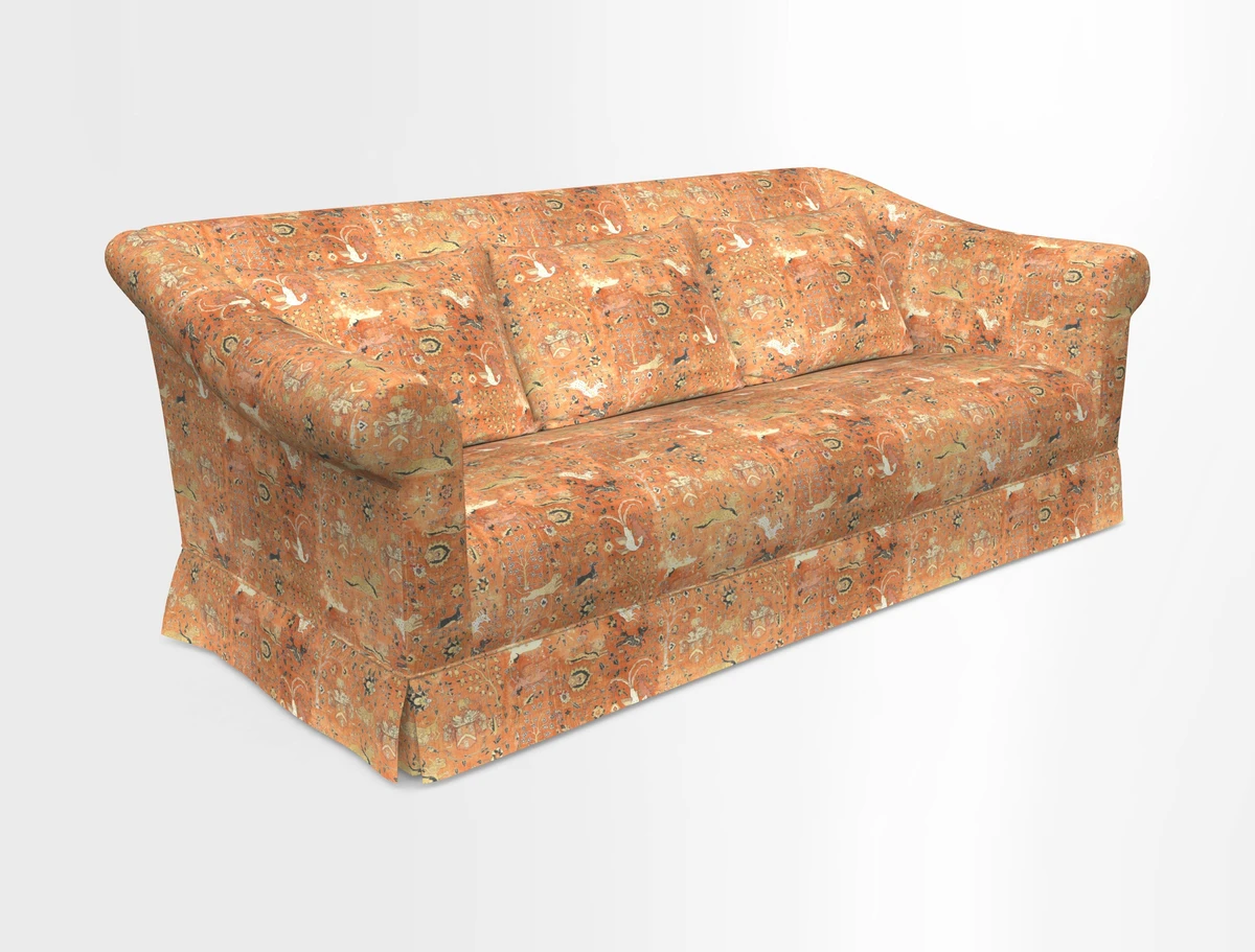 Turnberry 3 seater sofa in Contour Lines Berry with scatters in Frond Stripe Small Berry