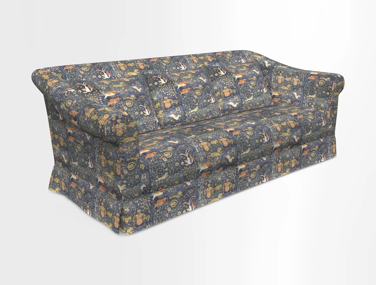Turnberry 3 seater sofa in Contour Lines Berry with scatters in Frond Stripe Small Berry