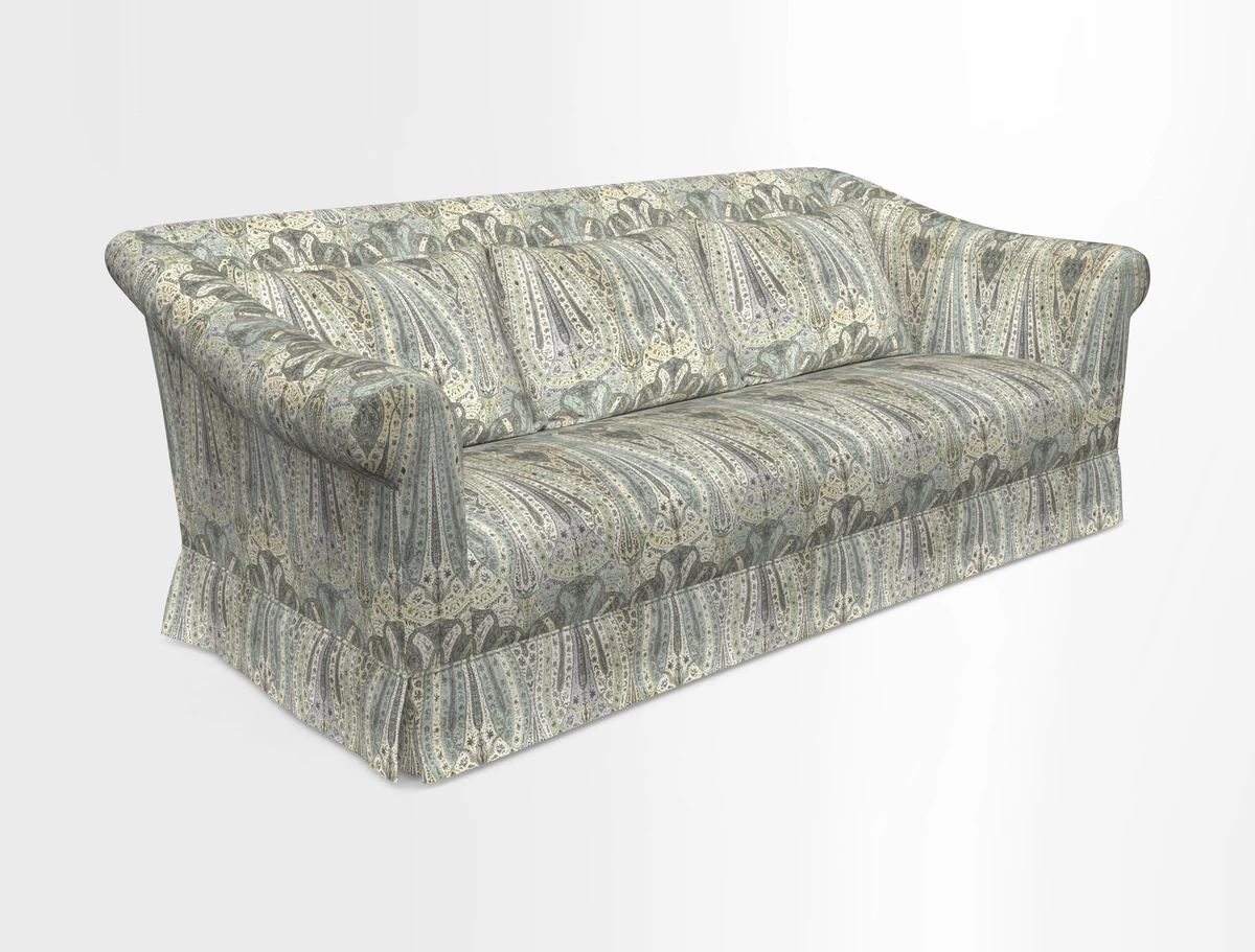 Turnberry 3 seater sofa in Contour Lines Berry with scatters in Frond Stripe Small Berry