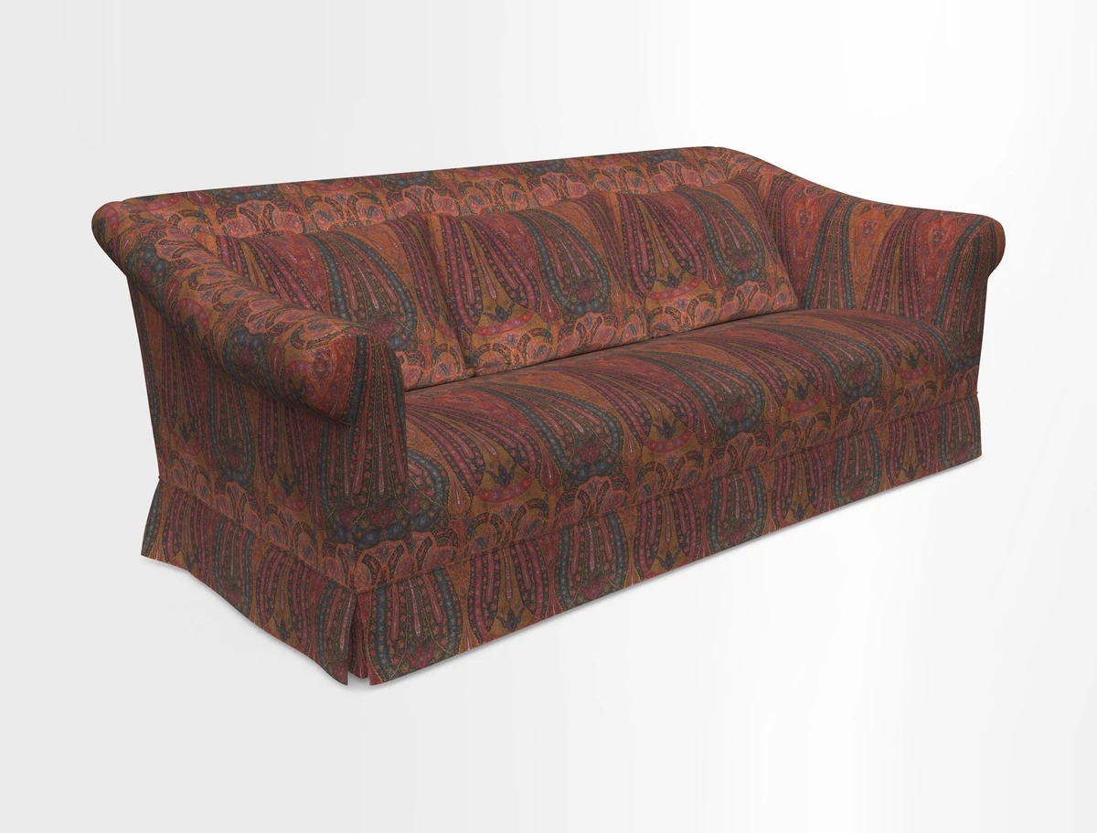 Turnberry 3 seater sofa in Contour Lines Berry with scatters in Frond Stripe Small Berry