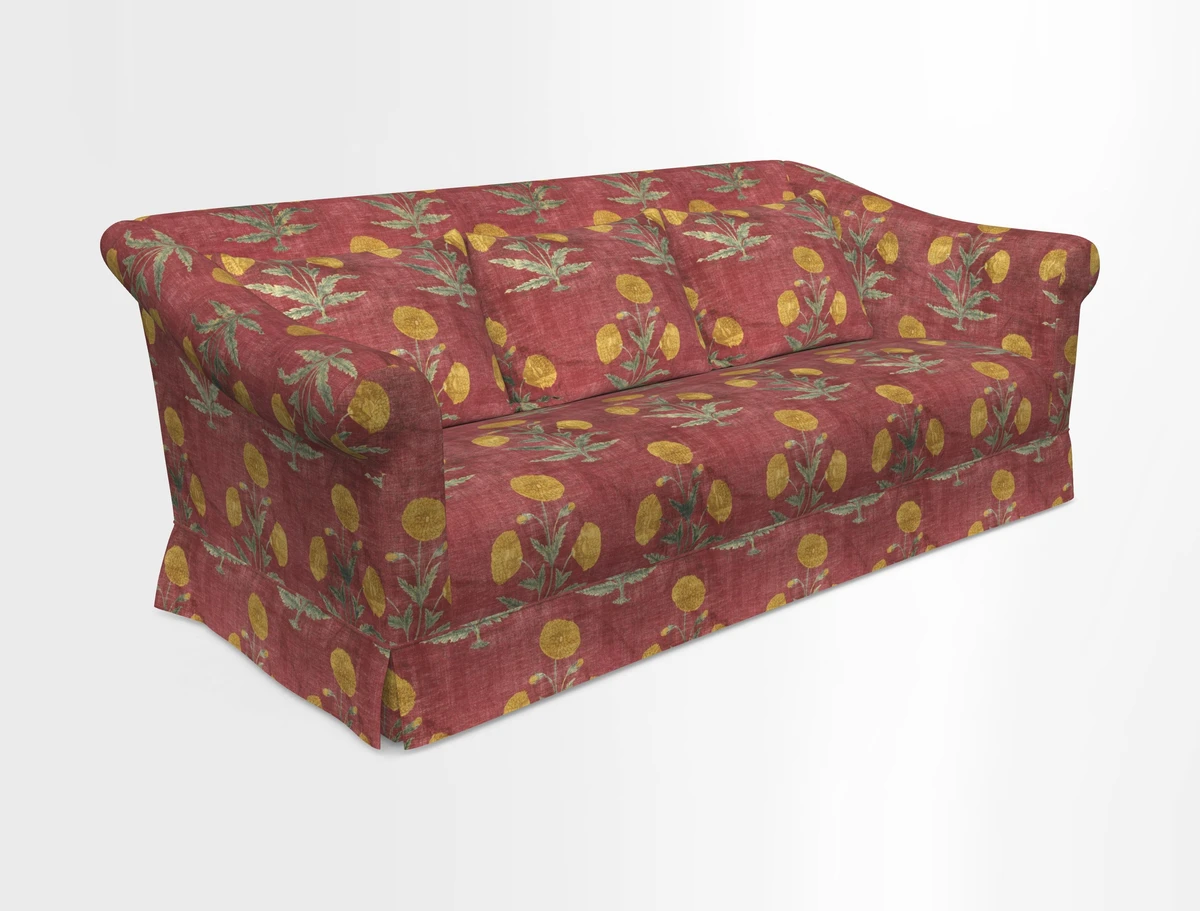 Turnberry 3 seater sofa in Contour Lines Berry with scatters in Frond Stripe Small Berry