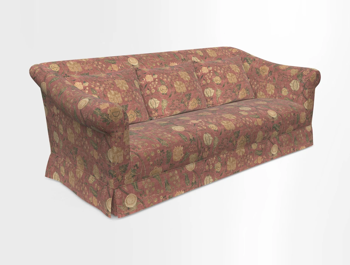 Turnberry 3 seater sofa in Contour Lines Berry with scatters in Frond Stripe Small Berry