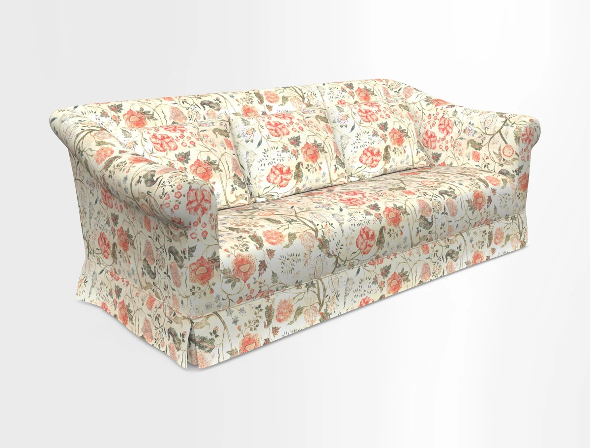Turnberry 3 seater sofa in Contour Lines Berry with scatters in Frond Stripe Small Berry