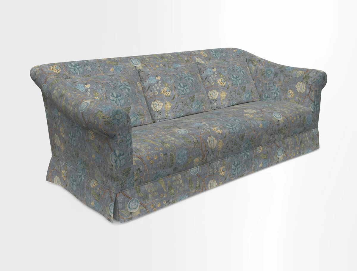 Turnberry 3 seater sofa in Contour Lines Berry with scatters in Frond Stripe Small Berry