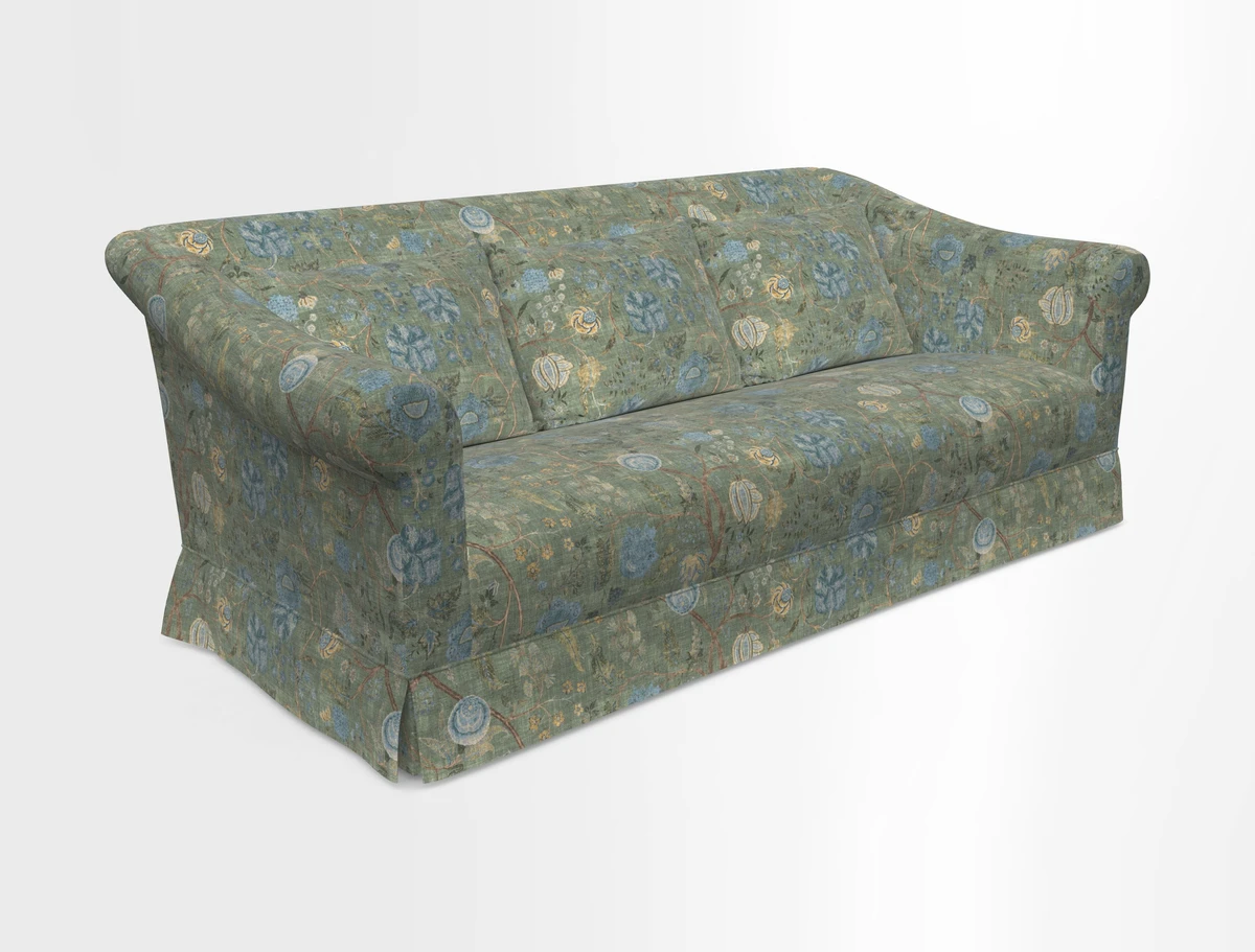 Turnberry 3 seater sofa in Contour Lines Berry with scatters in Frond Stripe Small Berry