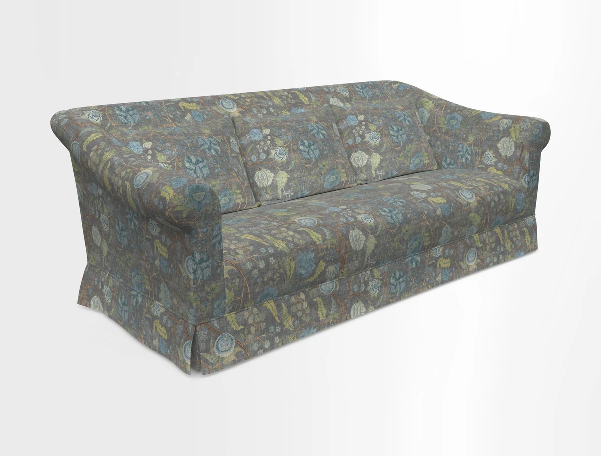 Turnberry 3 seater sofa in Contour Lines Berry with scatters in Frond Stripe Small Berry