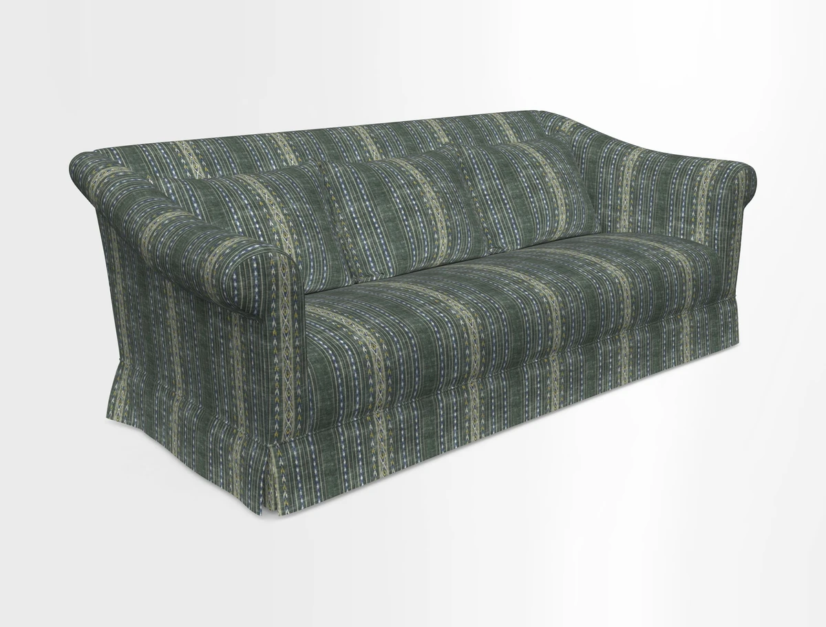 Turnberry 3 seater sofa in Contour Lines Berry with scatters in Frond Stripe Small Berry