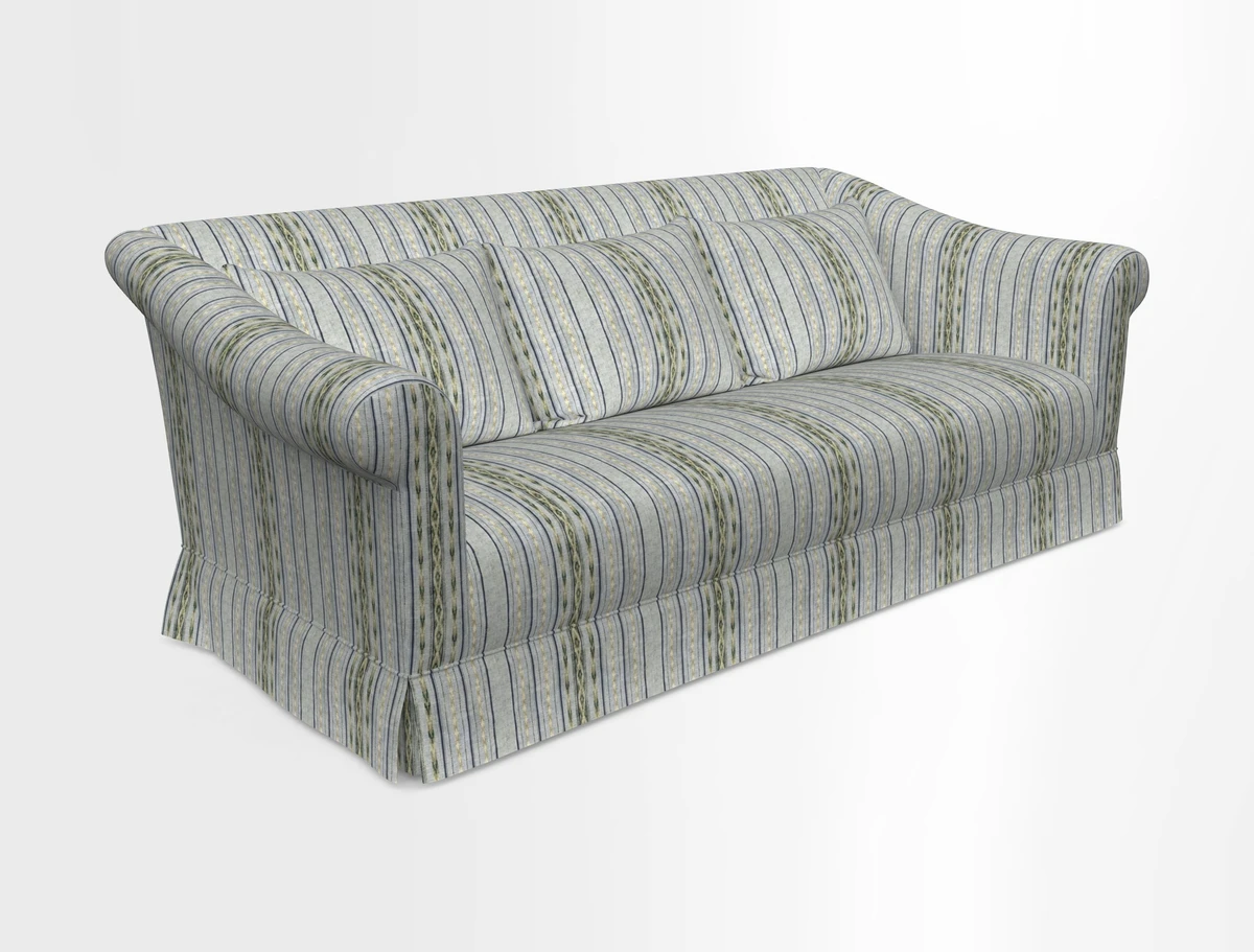 Turnberry 3 seater sofa in Contour Lines Berry with scatters in Frond Stripe Small Berry