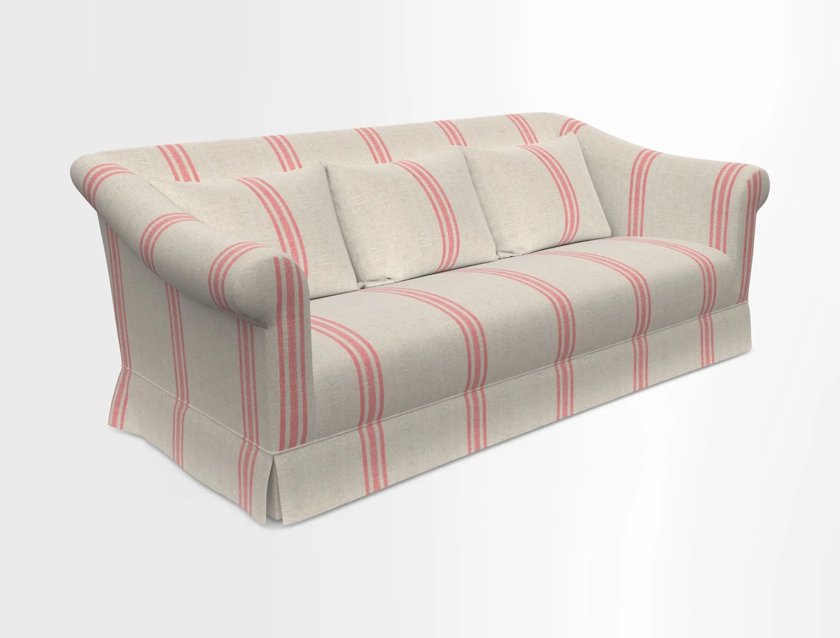 Turnberry 3 seater sofa in Contour Lines Berry with scatters in Frond Stripe Small Berry