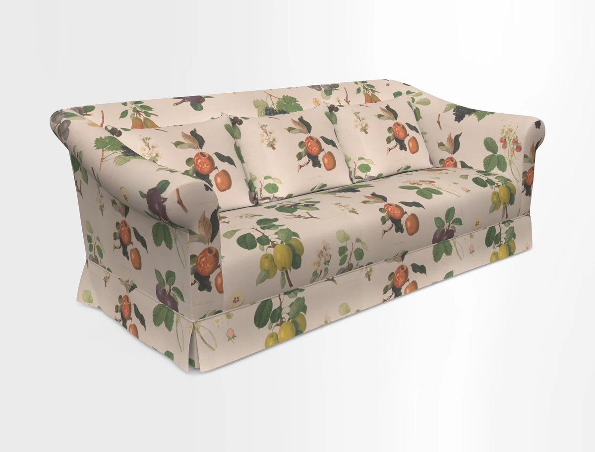 Turnberry 3 seater sofa in Contour Lines Berry with scatters in Frond Stripe Small Berry