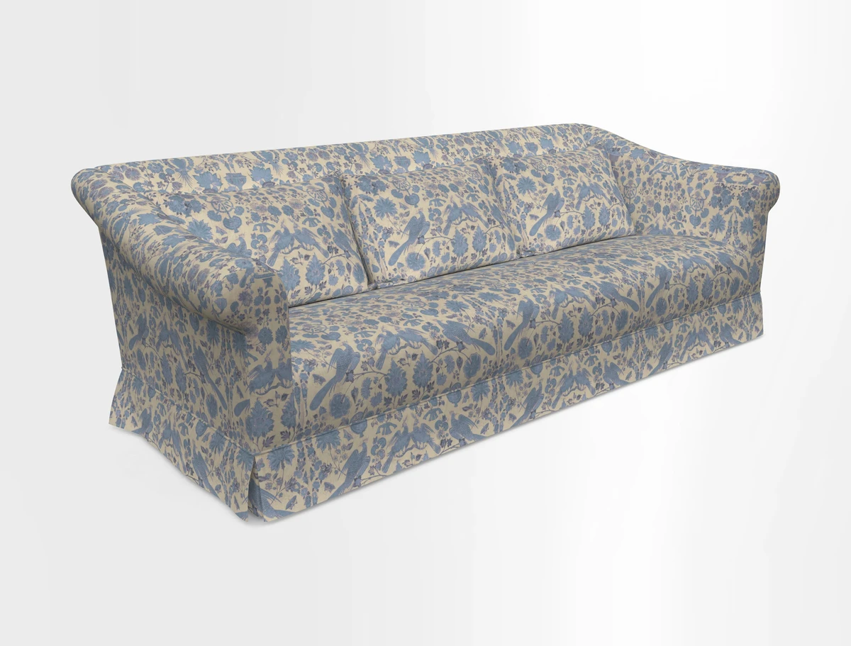 Turnberry 3 seater sofa in Contour Lines Berry with scatters in Frond Stripe Small Berry