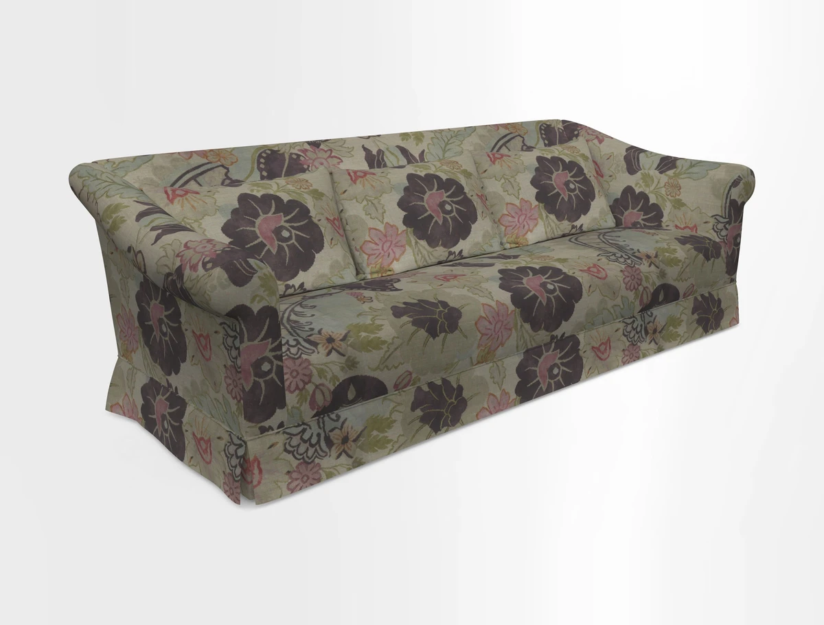 Turnberry 3 seater sofa in Contour Lines Berry with scatters in Frond Stripe Small Berry