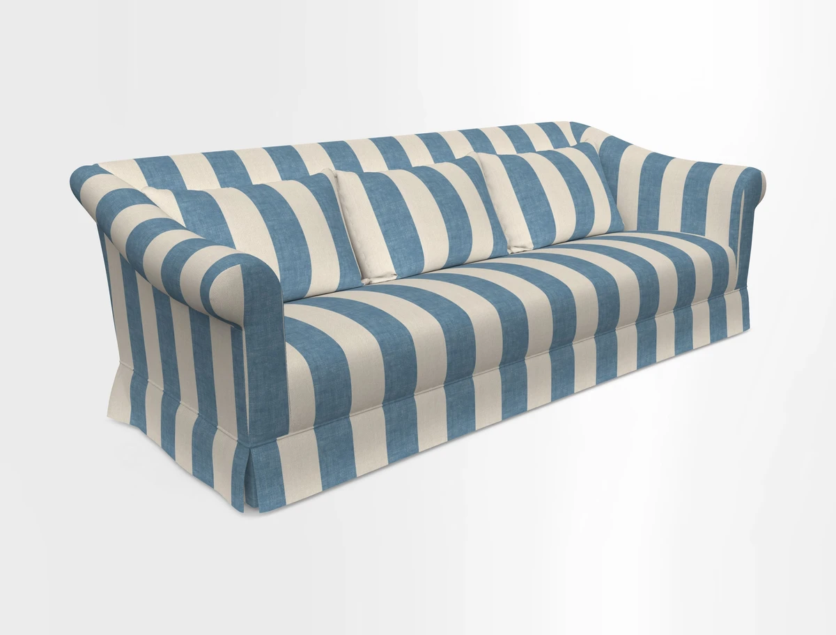 Turnberry 3 seater sofa in Contour Lines Berry with scatters in Frond Stripe Small Berry