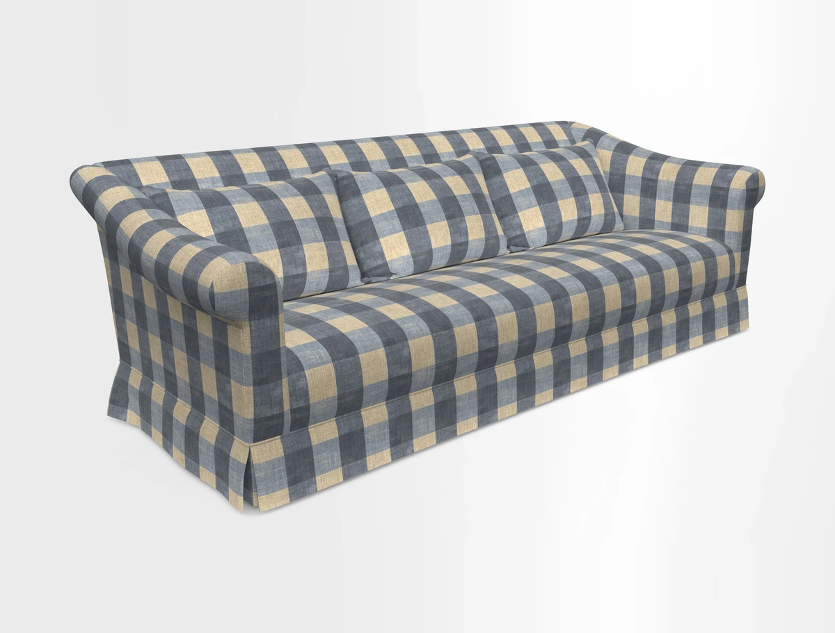 Turnberry 3 seater sofa in Contour Lines Berry with scatters in Frond Stripe Small Berry