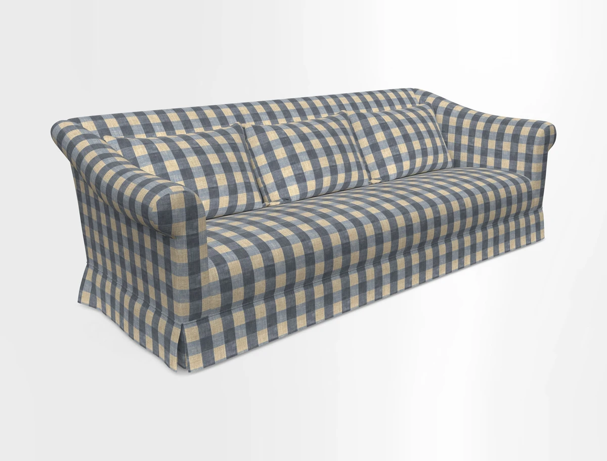 Turnberry 3 seater sofa in Contour Lines Berry with scatters in Frond Stripe Small Berry