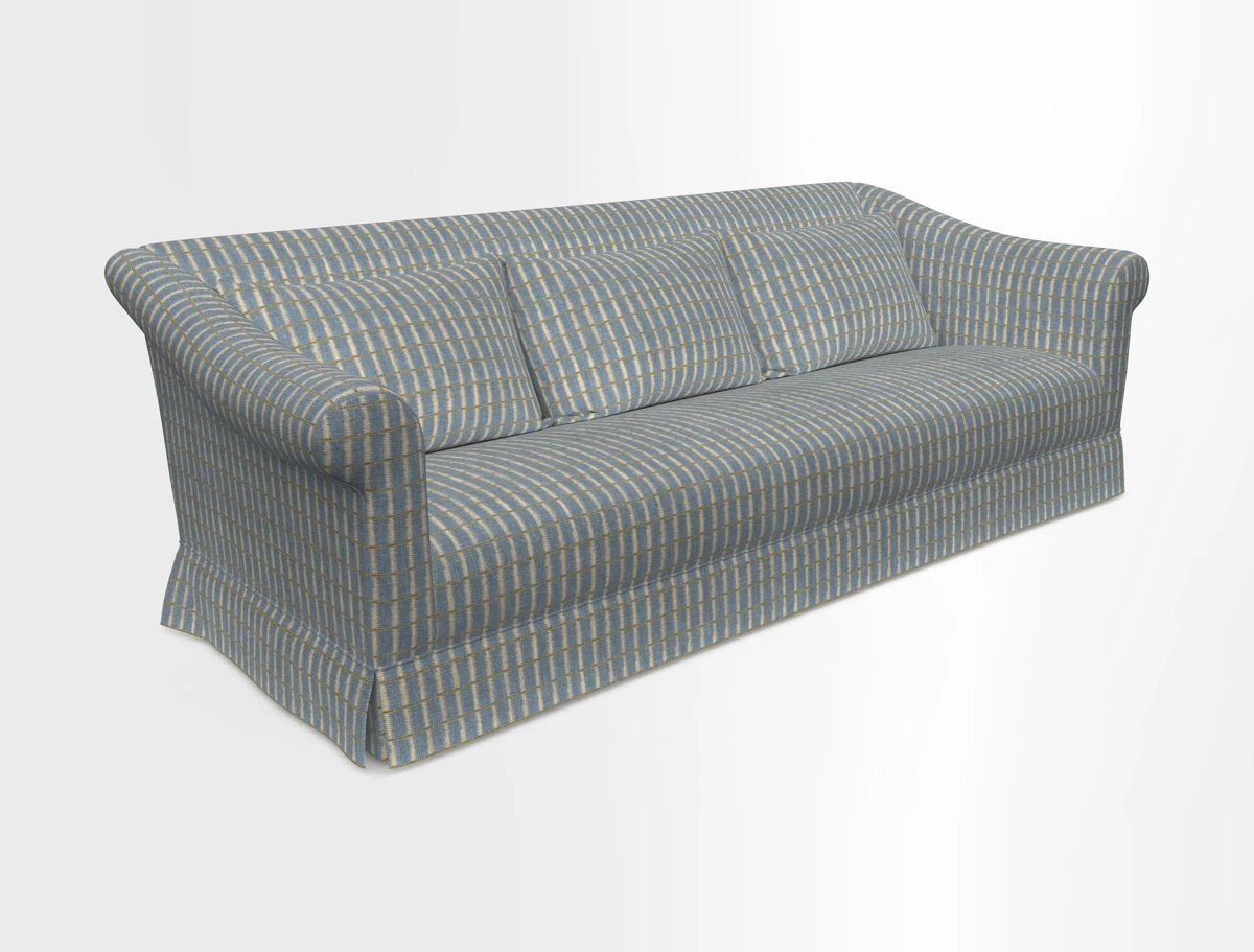 Turnberry 3 seater sofa in Contour Lines Berry with scatters in Frond Stripe Small Berry