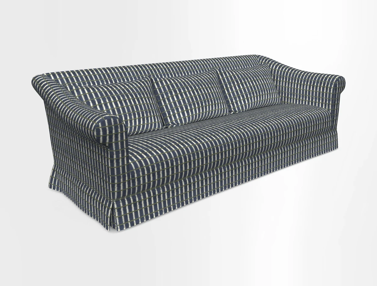 Turnberry 3 seater sofa in Contour Lines Berry with scatters in Frond Stripe Small Berry