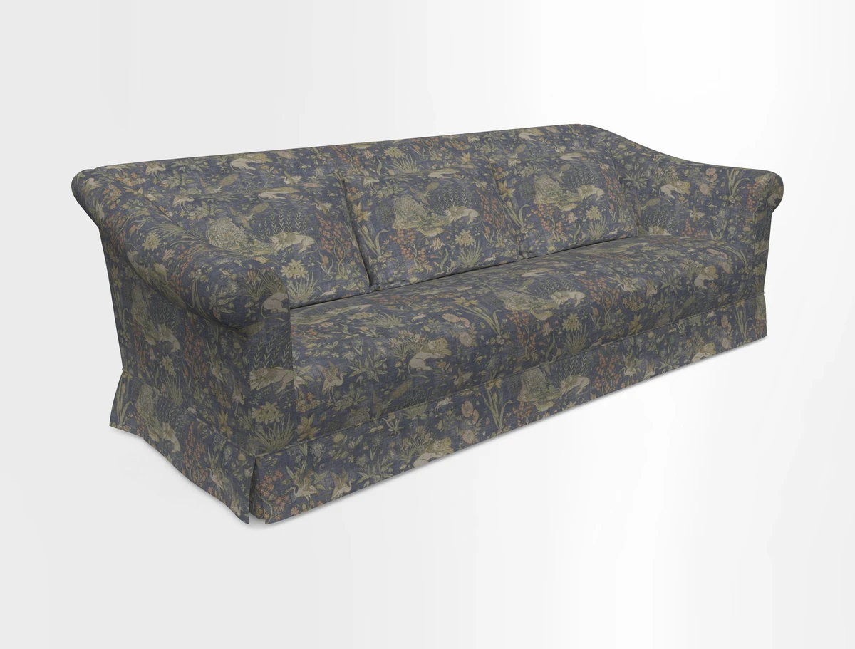 Turnberry 3 seater sofa in Contour Lines Berry with scatters in Frond Stripe Small Berry