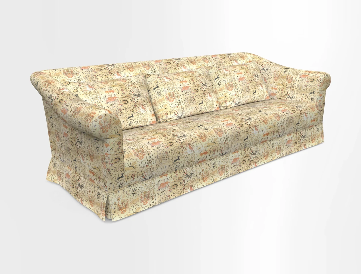 Turnberry 3 seater sofa in Contour Lines Berry with scatters in Frond Stripe Small Berry