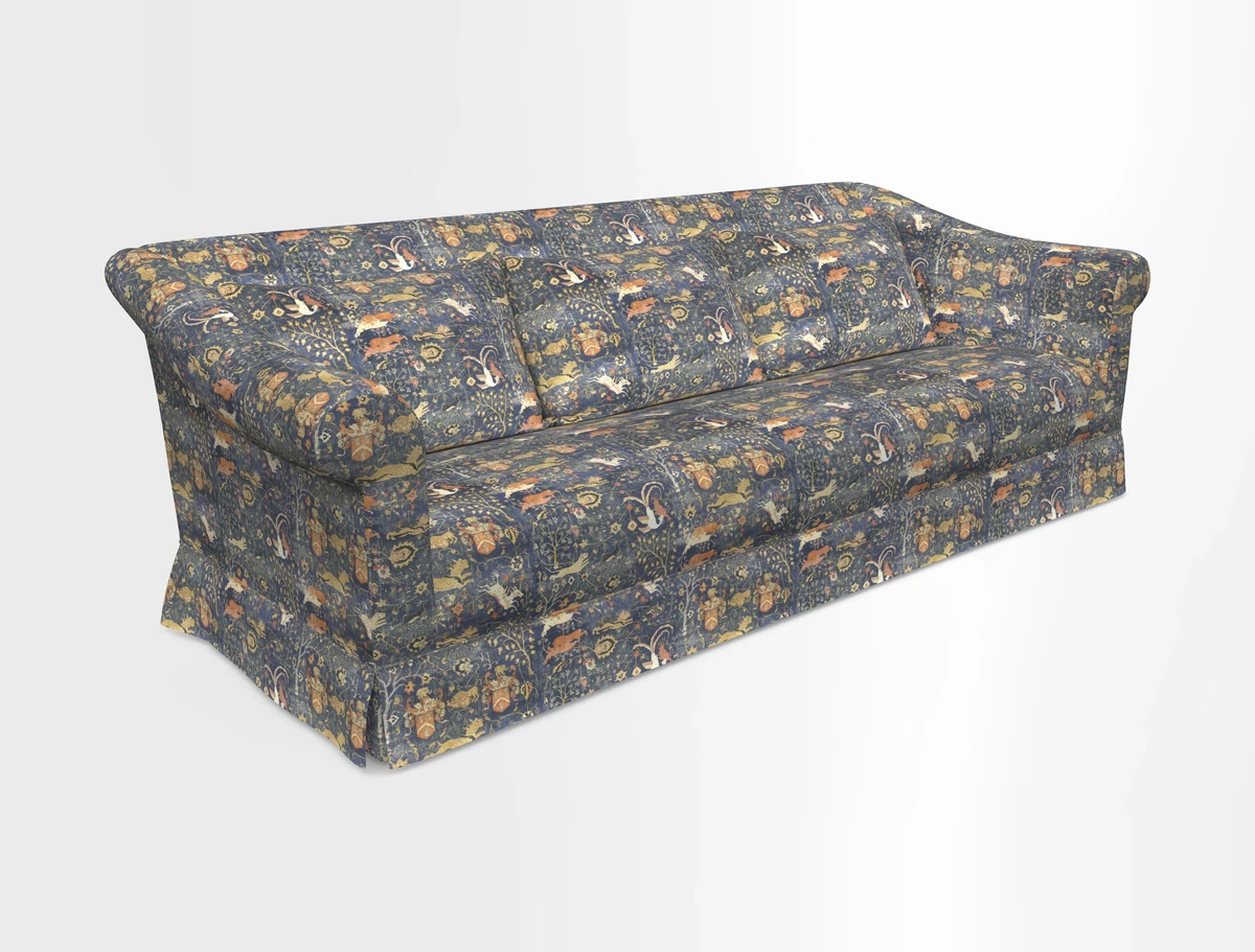 Turnberry 3 seater sofa in Contour Lines Berry with scatters in Frond Stripe Small Berry