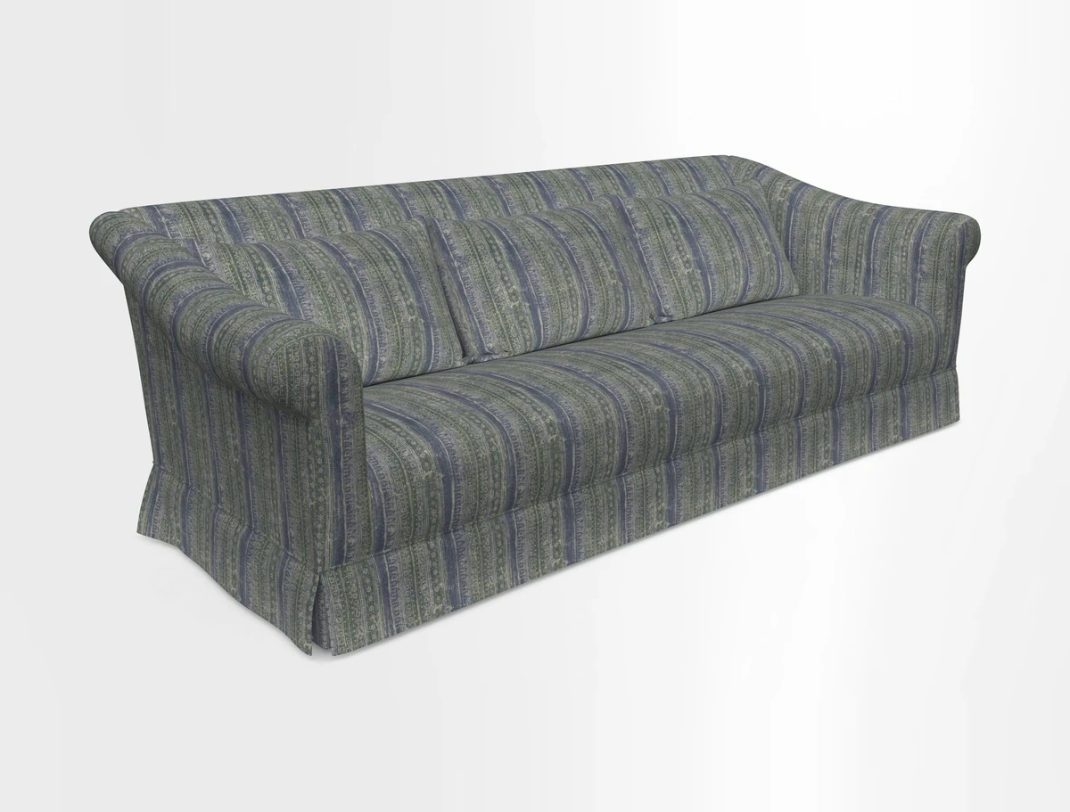 Turnberry 3 seater sofa in Contour Lines Berry with scatters in Frond Stripe Small Berry