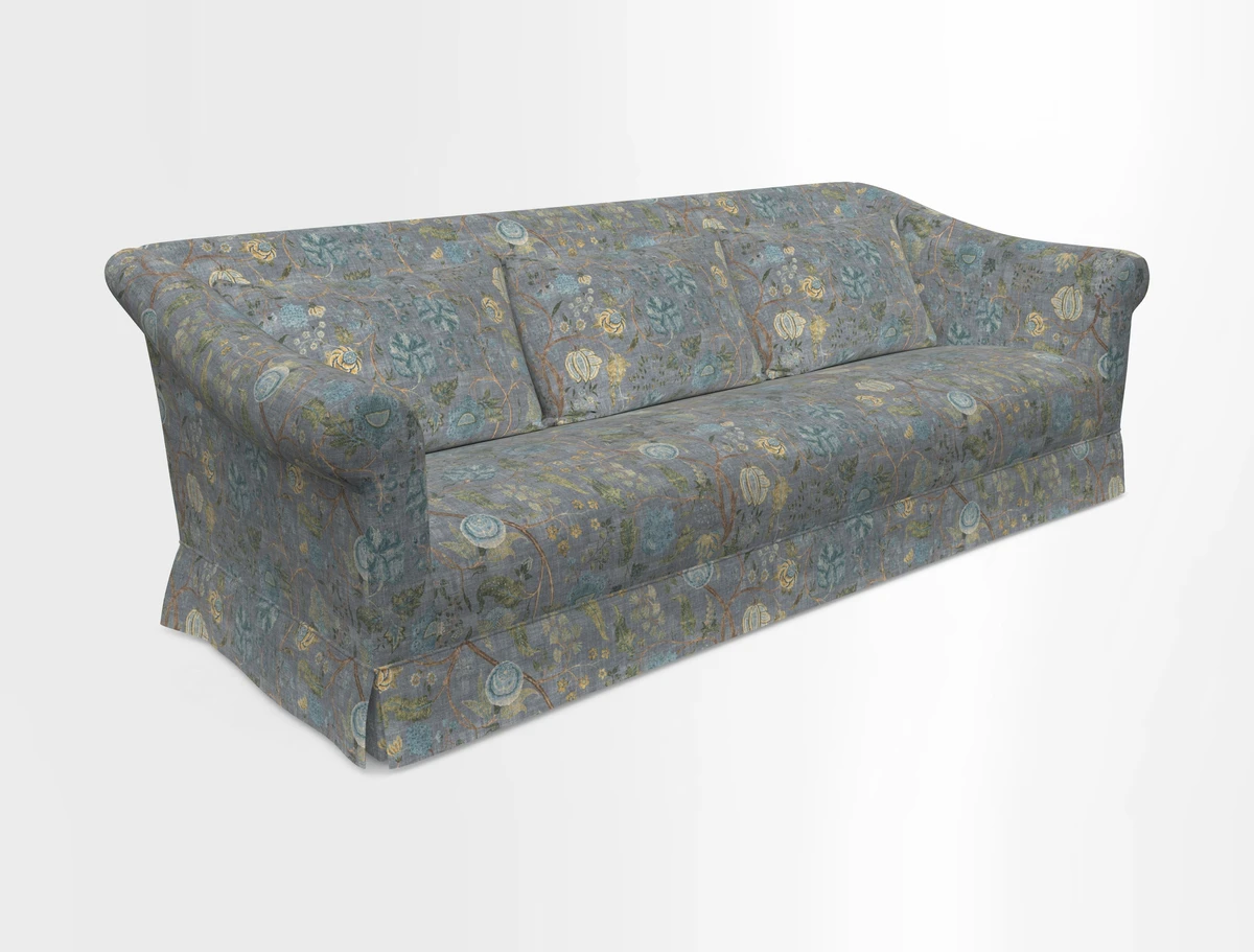 Turnberry 3 seater sofa in Contour Lines Berry with scatters in Frond Stripe Small Berry