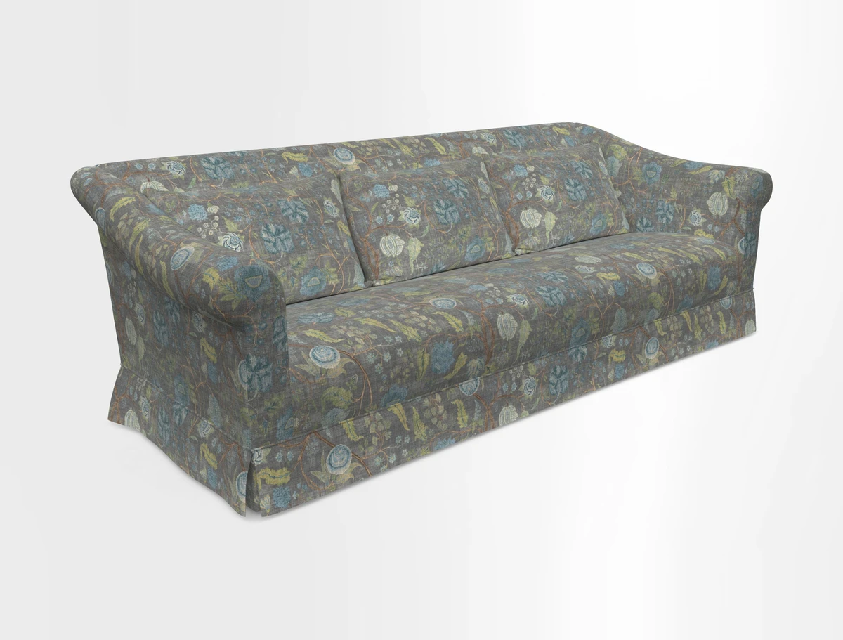 Turnberry 3 seater sofa in Contour Lines Berry with scatters in Frond Stripe Small Berry