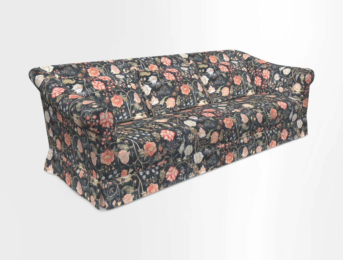 Turnberry 3 seater sofa in Contour Lines Berry with scatters in Frond Stripe Small Berry