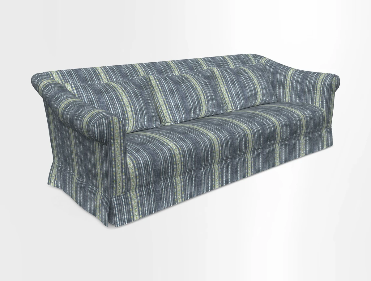 Turnberry 3 seater sofa in Contour Lines Berry with scatters in Frond Stripe Small Berry