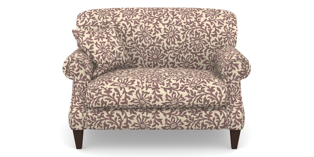 Product photograph of Tangmere Snuggler In V A Brompton Collection - Floral Scroll - Cacao from Sofas and Stuff Limited